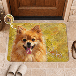 Felpudo antideslizante personalizado con retrato de mascota al estilo de pintura al óleo, con nombre; decoración para el hogar; regalo de cumpleaños, adopción o aniversario para los amantes de las mas