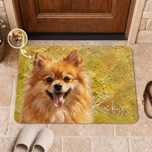 Personalized Oil Painting Style Pet Portrait Non-Slip Doormat with Name Home Decor Pet Birthday Adoption Anniversary Gift for Pet Lover Owner
