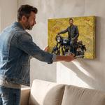 Gepersonaliseerde motorfiets canvasprint met structuur foto en naam - wanddecoratie en verjaardagscadeau voor motorliefhebbers