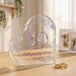 Personalized Glitter Leaf Border Year of Love Heart-Shaped Acrylic Plaque with Names Valentine's Day Wedding Anniversary Gift for Couple