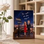 Personalized Romantic Couple Characters Photo Acrylic LED Night Light with Name and Text Desk Decor Anniversary Gift for Girlfriend Boyfriend