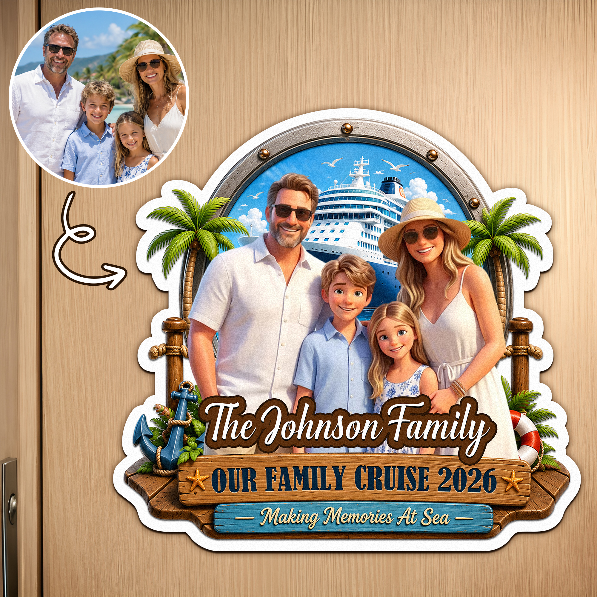 Individuell gestalteter Kühlschrankmagnet im 3D-Stil mit Cartoon-Figur, Text und Titel – Wohnaccessoire, Geschenk zum Geburtstag, für Kreuzfahrten oder den Urlaub, für die Familie
