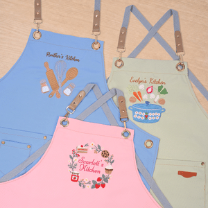 Personalized Embroidery Kitchenware Pattern Adjustable Apron with Text Housewarming Birthday Christmas Gift for Her Bakers Cooking Lovers