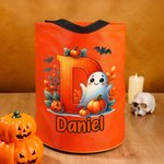 Personalised Pumpkin Ghost Colourful LED Light Bucket Bag with Name and Initial Halloween Party Gift for Kids