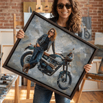 Gepersonaliseerde motorfiets canvasprint met structuur foto en naam - wanddecoratie en verjaardagscadeau voor motorliefhebbers