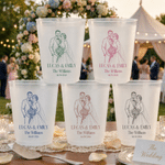 Personalised Colourful Line Photo Frosted Plastic Cups with Name and Date Set of 10 Wedding Venue Use Wedding Favors for Bride Couple Guest