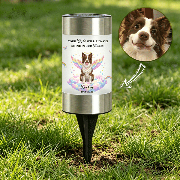 Personalized Angel Wings Pet Photo Solar Garden Light with Name and Year Garden Decoration Memorial Sympathy Gift for Loss of Pet