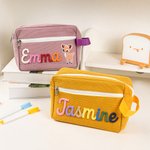 Personalized Cute Cartoon Animal Large Corduroy Pencil Case with Name Back to School Gift for Kids Students