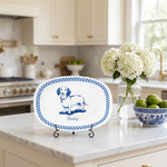 Personalized Blue and White Porcelain Style Pet Photo Plate with Name and Stand Home Decor Memorial Birthday Gift for Pet Owner