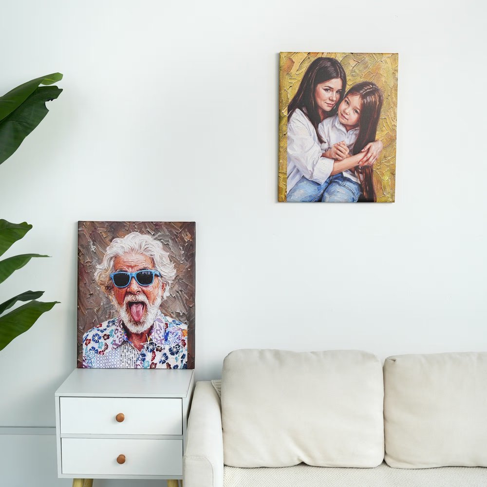 Impresiones en lienzo personalizadas con estilo de pintura al óleo moderna y nombre decoración de hogar regalo de aniversario para familiares y amigos 3