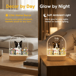 Personalized Floral Pet Photo Acrylic LED Night Light with Name Date and Wooden Base Home Decor Pet Memorial Sympathy Gift for Pet Owner