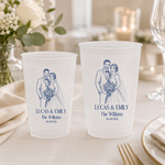 Personalised Colourful Line Photo Frosted Plastic Cups with Name and Date Set of 10 Wedding Venue Use Wedding Favors for Bride Couple Guest