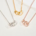 Personalised Dainty Interlocking Double Heart Pendant Necklace with Engraved Text Anniversary Mother's Day Birthday Gift for Women