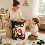 Personalized Cartoon Character Excavator Large Capacity Laundry Storage Basket with Name Daily Household Birthday Gift for Kids Parents