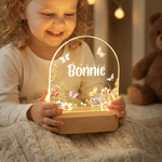 Veilleuse LED personnalisée en acrylique, motif floral mignon, avec prénom et socle en bois – Décoration d'intérieur, cadeau d'anniversaire pour les enfants et la famille