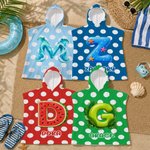 Personalised Polka Dot Summer Theme Initial Quick Dry Hooded Beach Towel with Name Beach Swimming Pool Summer Holiday Gift for Kids