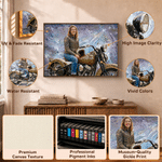 Gepersonaliseerde motorfiets canvasprint met structuur foto en naam - wanddecoratie en verjaardagscadeau voor motorliefhebbers