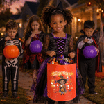 Personalised Halloween Cartoon Witch Hat Trick or Treat Bag with Name and Photo Halloween Party Gift for Kids