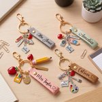 Personalized School Theme Apple Pencil Charm Keychain with Name Back to School Teacher's Day Appreciation Gift for Teachers