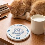 Personalized Glaze Effect Pet Photo Design Square Round Ceramic Coaster with Name Home Decor Birthday Gift for Pet Owner