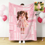 Personalized Q-Version Cartoon Photo Multicolor Soft Throw Blanket with Name Home Decor Baby Shower Birthday Gift for New Parents Kids