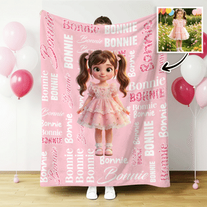 Personalized Q-Version Cartoon Photo Multicolor Soft Throw Blanket with Name Home Decor Baby Shower Birthday Gift for New Parents Kids