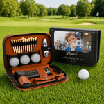 Personalised Family Photo PU Leather Golf Tool Storage Pouch with Name and 21 Pcs Accessories Golf Weekend Birthday Gift for Golf Lover Golfer
