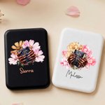 Personalized Black Girl Nail Art Bible Birth Flower Portable Makeup Mirror with LED Light and Name Christening Birthday Gift for Woman Christian