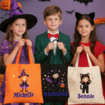 Personalized Trick or Treat Cartoon Character Pumpkin Spooky Ghost Large Capacity Canvas Bag with Name Halloween Party Gift for Kid