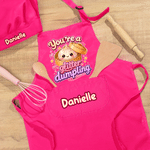 Personalized Cute You're a Glitter Dumpling Adjustable Kid Apron Chef Hat Set with Name and Pocket Kitchen Birthday Gift for Kid Girl