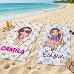 Personalized Cartoon Character Ocean Theme Super Absorbent Beach Towel with Name Beach Party Summer Holiday Birthday Gift for Men Women