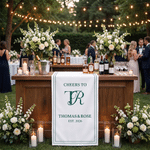 Personalized Elegant Cheers to Wedding Table Runner with Name and Initial Wedding Party Anniversary Bridal Party Gift for Newlyweds