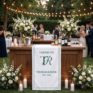 Personalised Simpl Monogram Initials Cheers to Table Runner with Name and Date Wedding Party Anniversary Gift for Couple