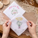 Personalised Embroidered Flower 100% Cotton Wedding Butterfly Handkerchief with Text Bridal Shower Wedding Gift for Bride
