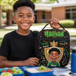 Personalized Word Cloud Comic Style Kid Photo Insulated Lunch Bag with Name Back to School Travel Birthday Gift for Kids
