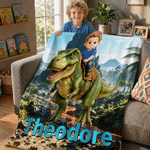 Personalized Cartoon Kid Character Dinosaur Fantasy Unicorn Soft Throw Blanket with Name Birthday Children's Day Holiday Gift for Kids