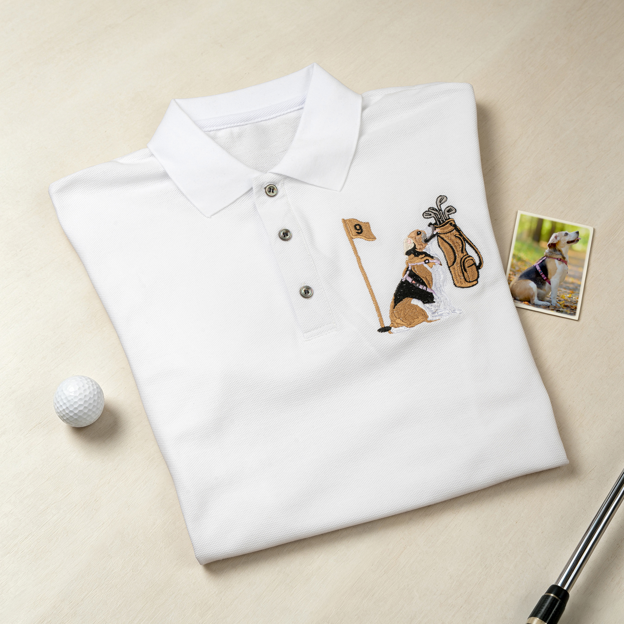 Individuell gestaltetes Golf-Poloshirt aus 100 % Baumwolle mit gesticktem Haustierporträt – als Geschenk zum Geburtstag, zum Jubiläum oder als Firmengeschenk für Männer und Golfbegeisterte