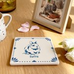 Personalized Glaze Effect Pet Photo Design Square Round Ceramic Coaster with Name Home Decor Birthday Gift for Pet Owner