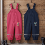 Personalised Cartoon Animal Mud Proof Kids Rain Bib Pants with Name and Adjustable Shoulder Strap Outdoor Use Back to School Gift for Kid Student