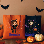 Personalized Trick or Treat Cartoon Character Pumpkin Spooky Ghost Large Capacity Canvas Bag with Name Halloween Party Gift for Kid