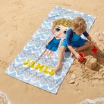 Personalized Cartoon Character Ocean Theme Super Absorbent Beach Towel with Name Beach Party Summer Holiday Birthday Gift for Men Women