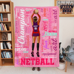 Personalised Netball Word Cloud Player Back View Soft Throw Blanket with Name and Number Bedroom Birthday Gift for Teen Girl