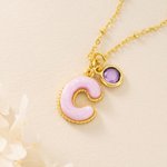Collar personalizado con inicial en forma de macaron multicolor y piedra natal: regalo de cumpleaños o aniversario para mujeres y niñas