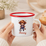 Personalized Highland Cow 12 oz Enamel Mug with Name Daily Use Sport Birthday Gift for Highland Cow Lover Sports Lover