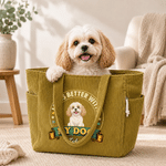 Personalised Life Is Better with Cat Dog Large Capacity Corduroy Tote Bag with Name Daily Use Travel Birthday Gift for Pet Owner Lover