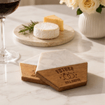 Personalized In My Engaged Era Ring Heart Pattern Acacia Marble Cutting Board Coaster Set with Engraved Name Engagement Wedding Gift for Couple