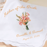 Personalized for Happy Tears Birth Flower 100% Cotton Wedding Handkerchief with Names and Text Wedding Party Gift for Bride Groom Newlywed