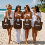 Borsa a mano in paglia con testo ricamato personalizzato, capiente, per uso quotidiano, da viaggio, regalo di compleanno per ragazze e donne