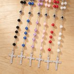 Personligt fotoprojektionshalsband med rosenkranspärlor och korshänge – elegant smycke, perfekt som dop- eller första nattvardsgångspresent för kristna och katoliker