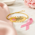Personalised Pink Ribbon Bow Lymphedema Medical Alert Bracelet with Engraved Text and Title Emergency Jewellery Care Gift for Breast Cancer Woman